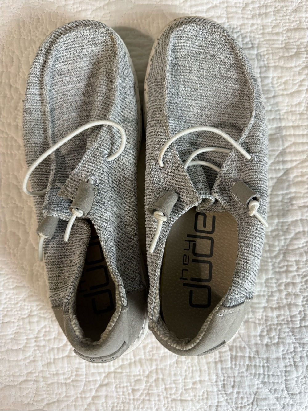 Hey Dude Slip-On Sneakers in Light Gray and White